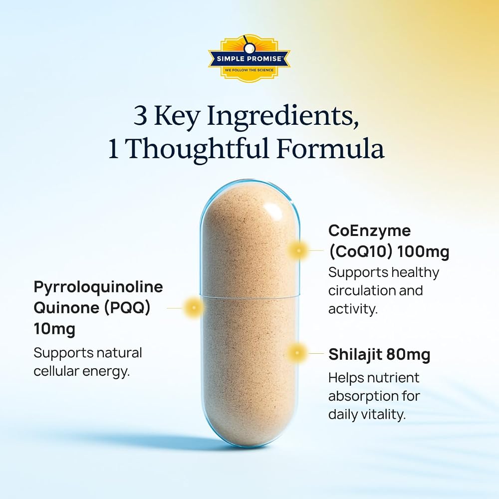 Simple Promise CardioClear7 - Coq10 PQQ Heart Supplement - Shilajit