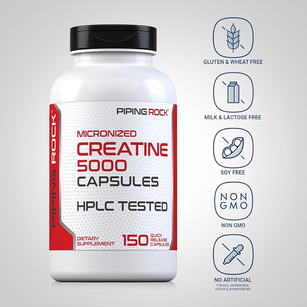 Piping Rock Creatine Monohydrate 5000mg - 150 Capsules - image 3