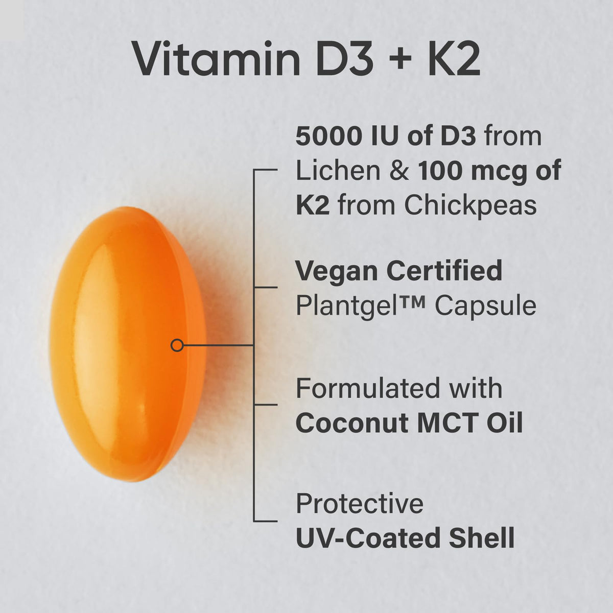 Unigirl Sports Research Vitamin D3 K2 5000 IU Vegan - 160 Softgels - image 2