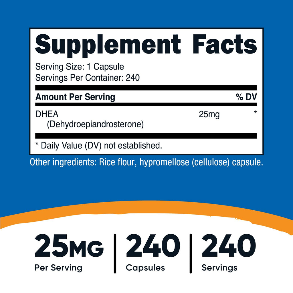 Nutricost DHEA 25mg Capsules - Gluten Free
