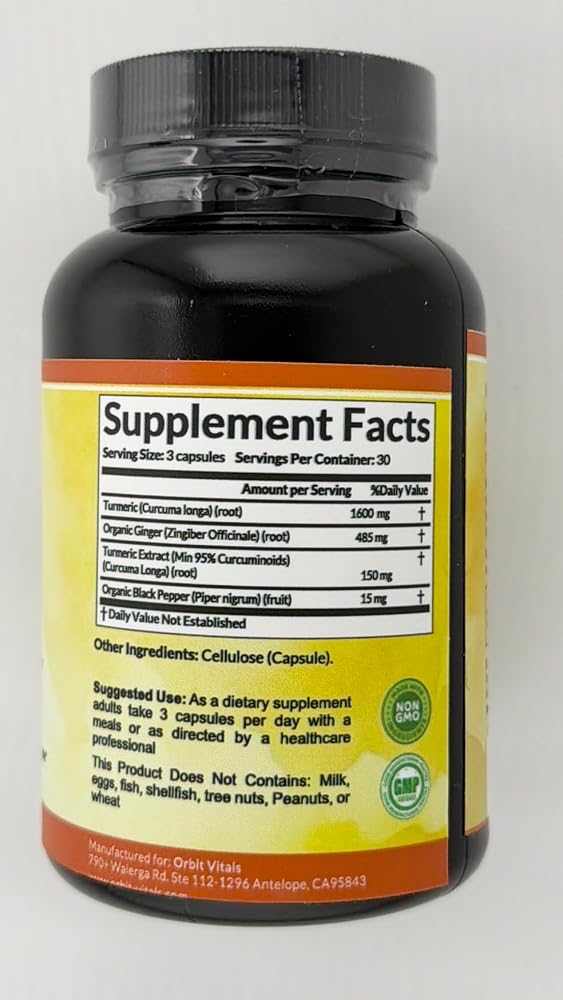 Orbit Vitals Turmeric Curcumin with Black Pepper & Ginger - 90 Capsules - image 3