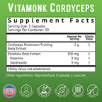 VitaMonk Cordyceps Mushroom Capsules with Rhodiola for Energy - 90 Count - image 8