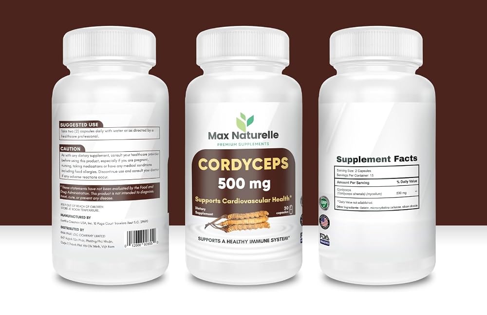 Max Naturelle Cordyceps 500mg Dietary Supplement - 30 Vegan Capsules - image 3