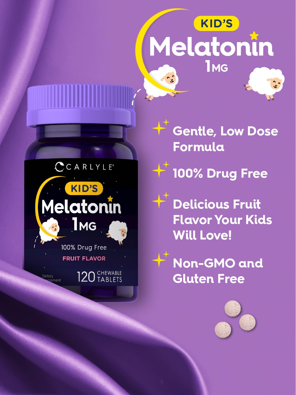 Carlyle Kids Melatonin 1mg - 120 Chewable Tablets - image 4