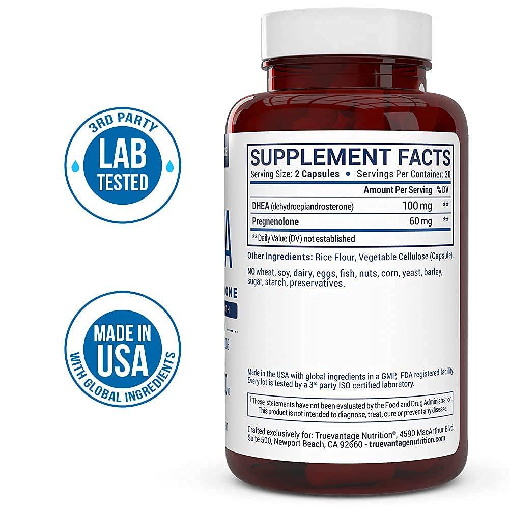 Truevantage DHEA 100 mg + Pregnenolone 60 mg Capsules - 60 Count - image 3