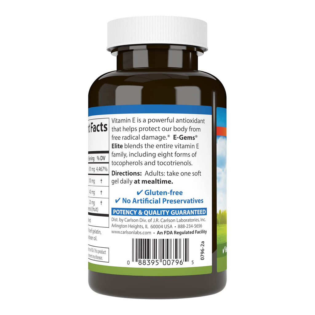 Carlson E-Gems Elite Vitamin E 1000 IU - 60 Softgels - image 3