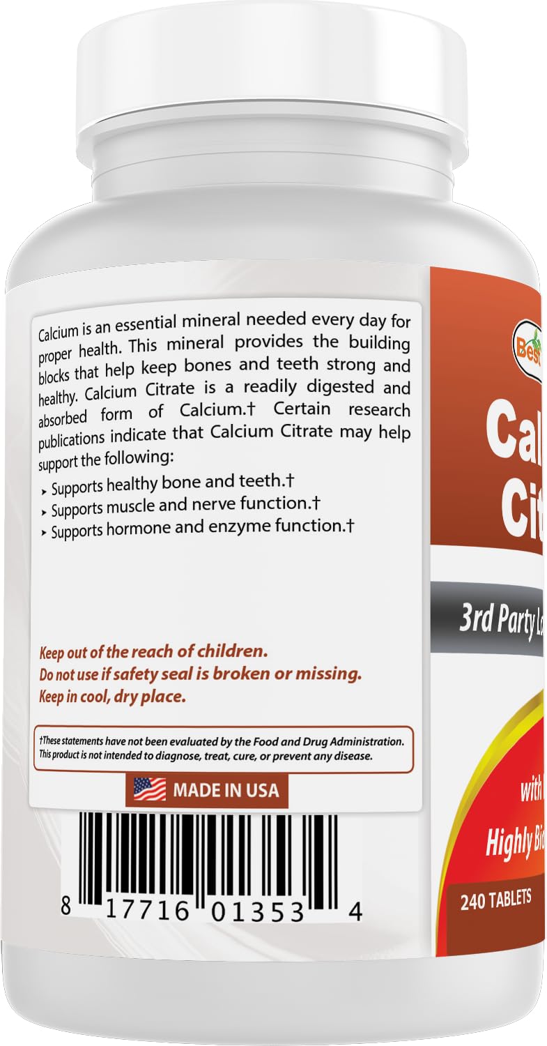 Best Naturals Calcium Citrate with Vitamin D-3 240 Tablets
