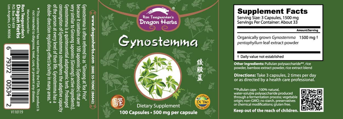 Dragon Herbs Gynostemma 500 mg - 100 Vegetarian Capsules - image 4