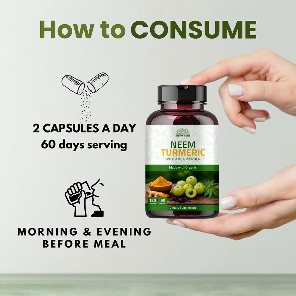 Hebhac Herbs Neem Turmeric Capsules with Amla & Black Pepper - image 3