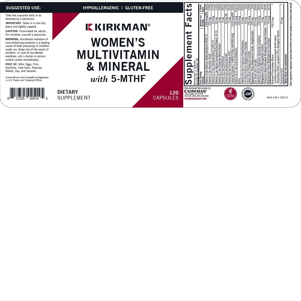 Kirkman Women's Multivitamin & Mineral with 5-MTHF - 120 Capsules - image 3