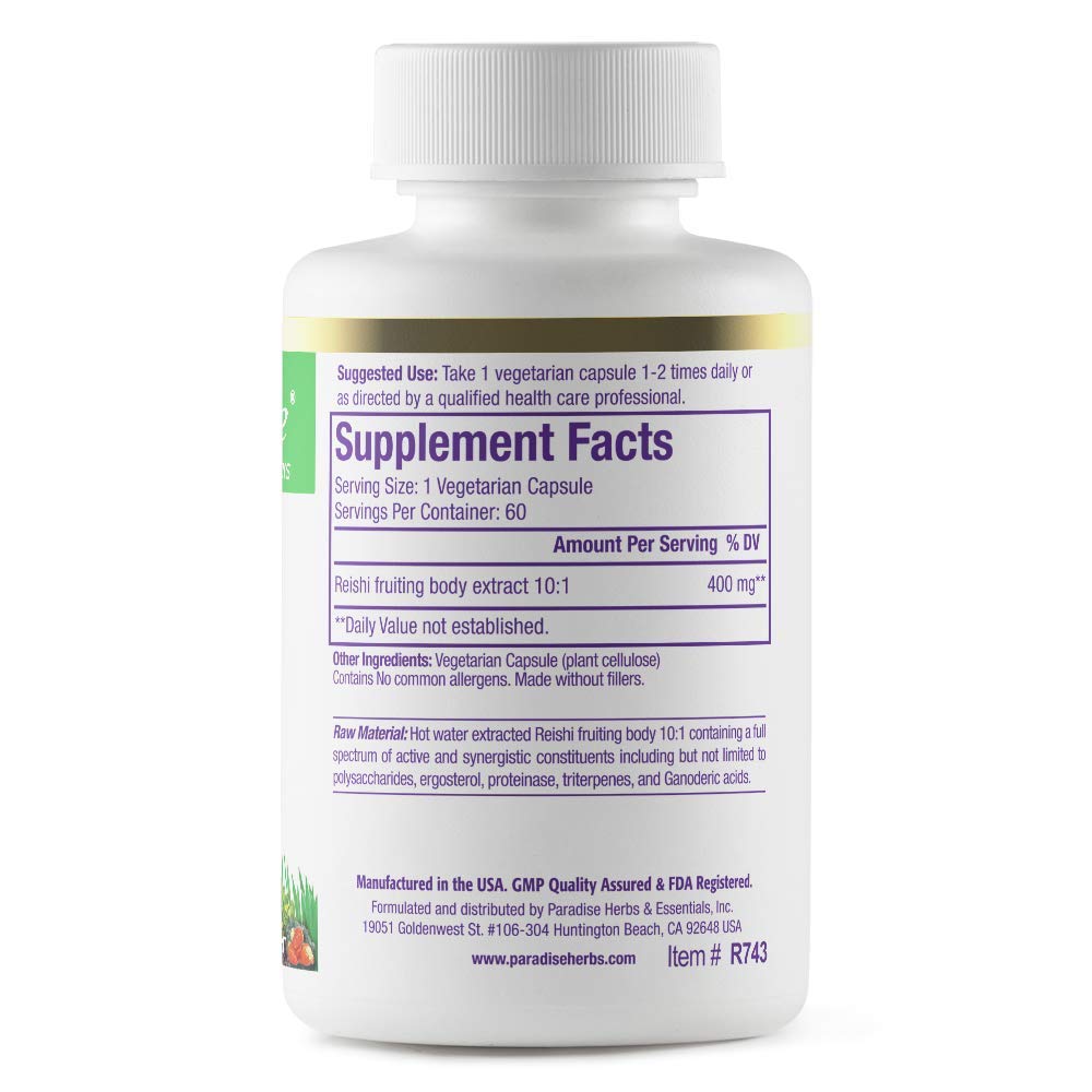 Paradise Herbs Reishi Adaptogen - 60 Vegetarian Capsules - image 2