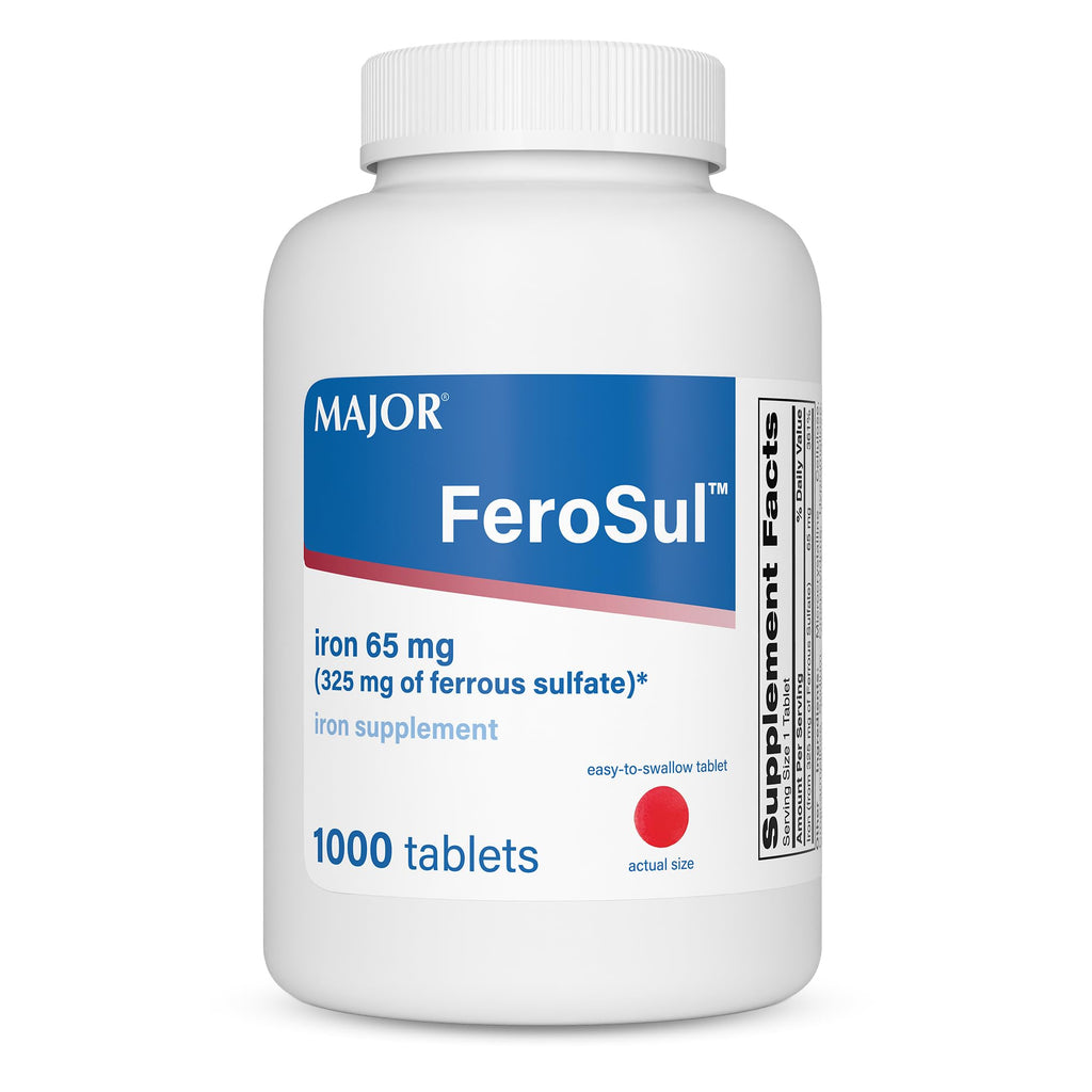 MAJOR Ferrous Sulfate 325mg Iron Tablets - 1000 Count