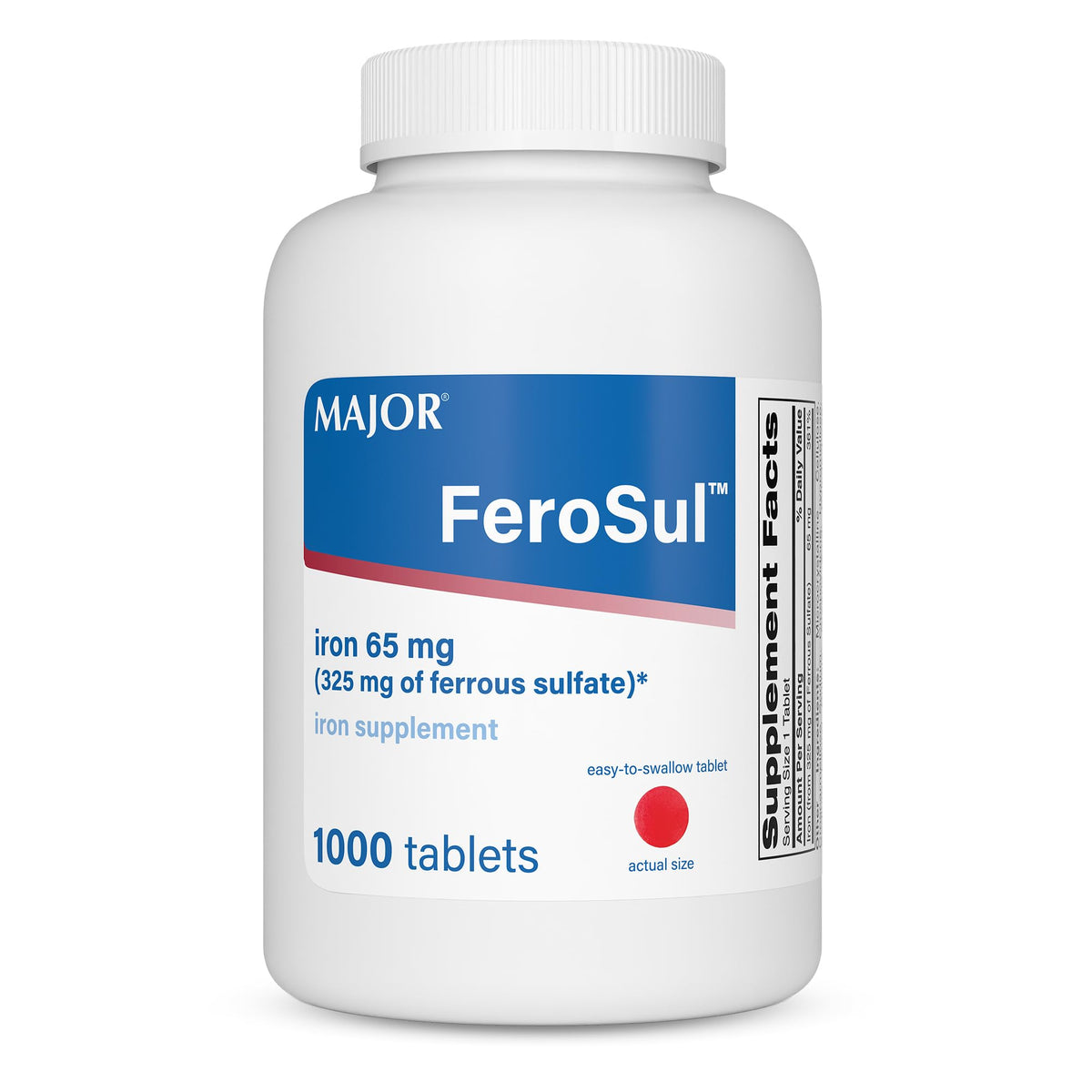 MAJOR Ferrous Sulfate 325mg Iron Tablets - 1000 Count
