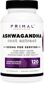Primal Ashwagandha Root Extract 600mg - 120 Capsules