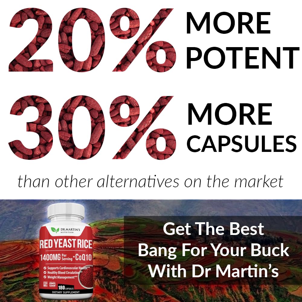 Dr. Martin's Nutrition Red Yeast Rice 1400mg & CoQ10 - 180 Capsules - image 2