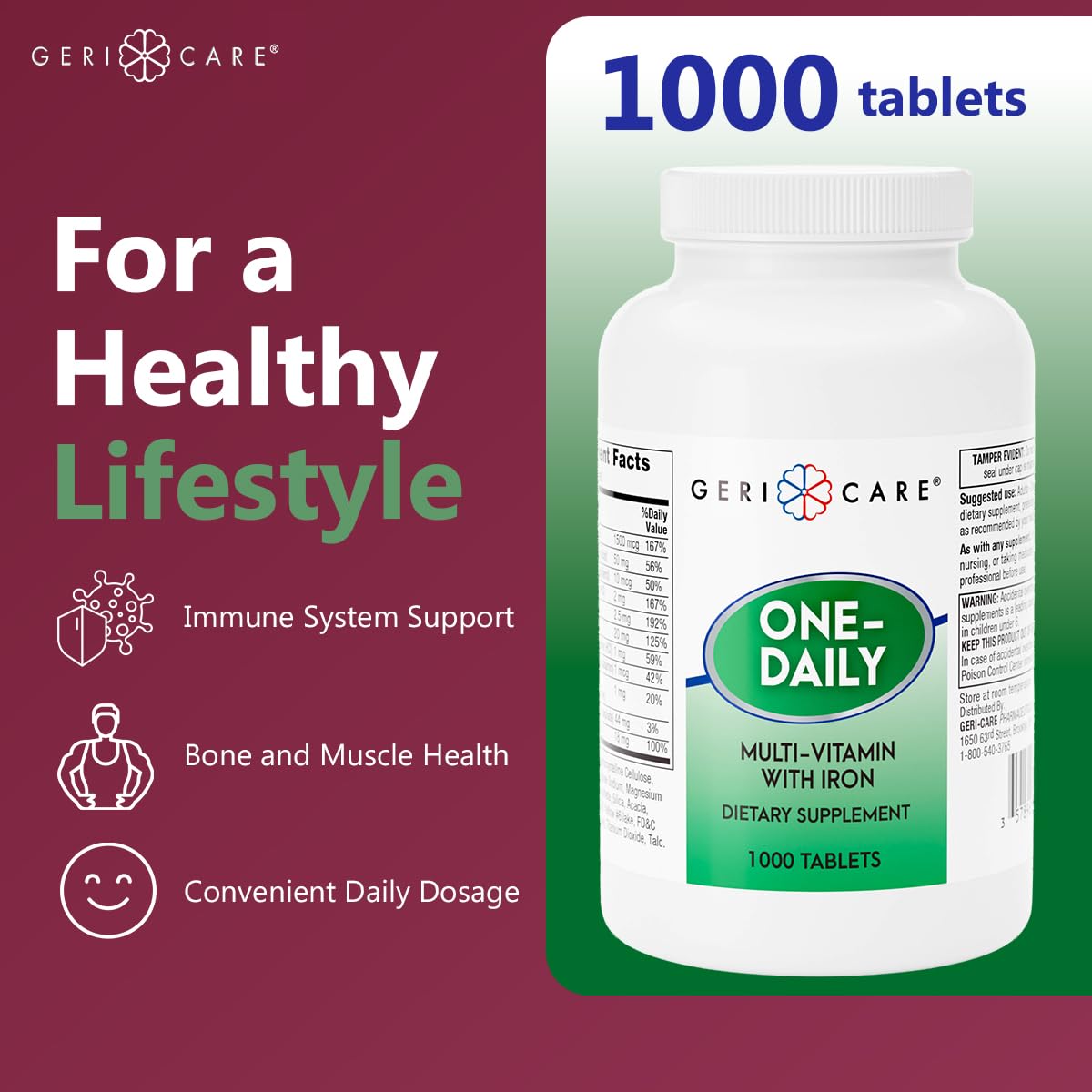 GeriCare One-Daily Multi-Vitamin with Iron - 1000 Tablets - image 2
