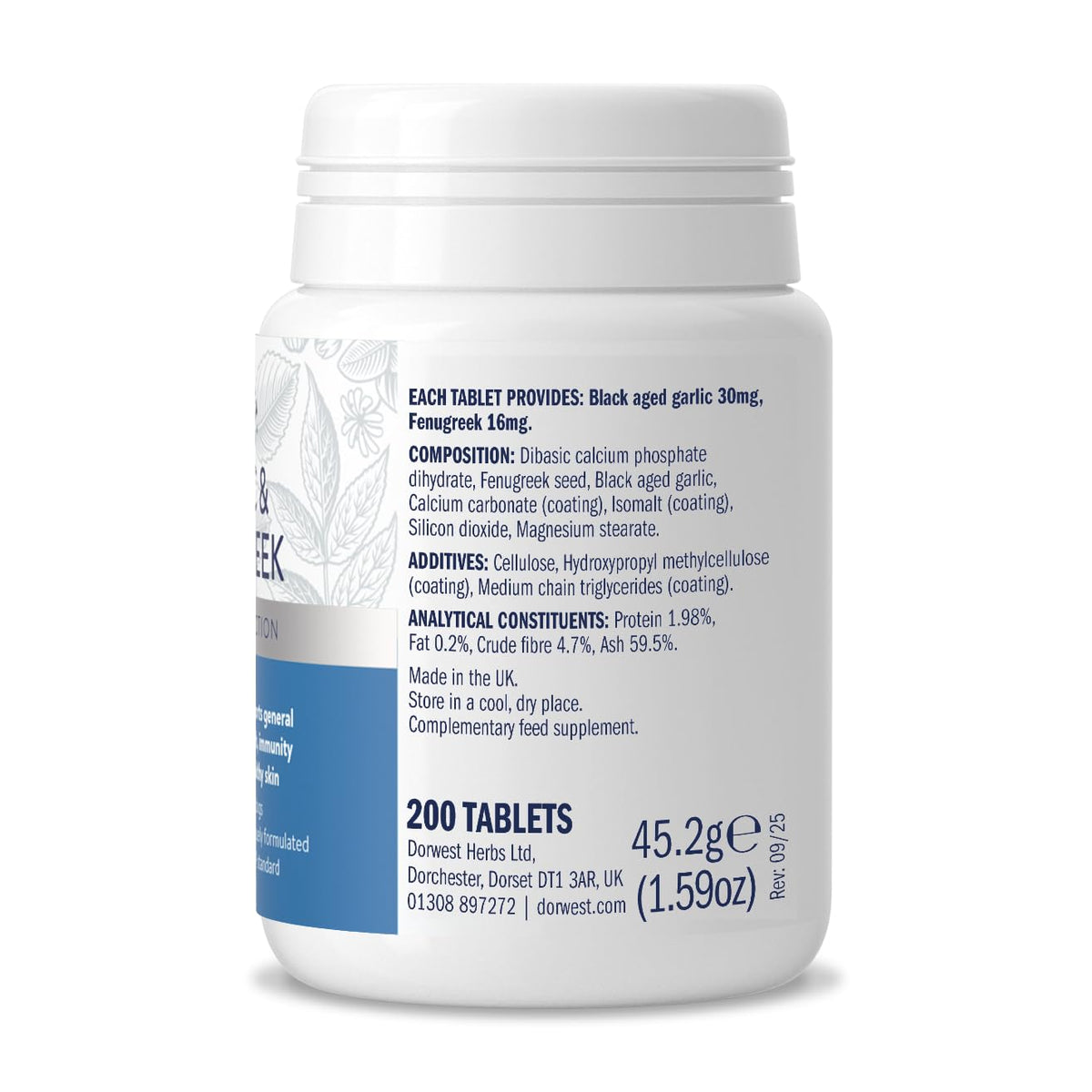 Dorwest Herbs Garlic and Fenugreek Tablets for Dogs and Cats - 200 Tablets - image 2