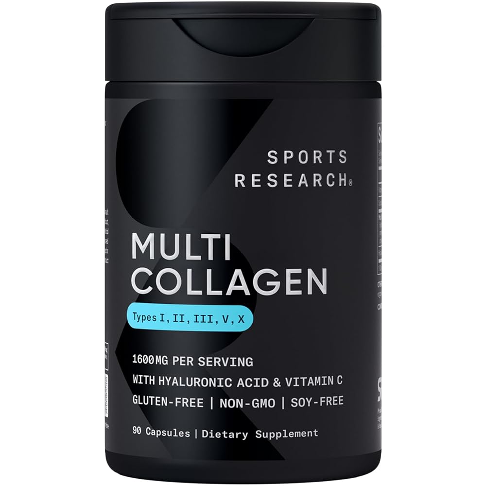 Sports Research Multi Collagen Peptides with Hyaluronic Acid - 90 Capsules