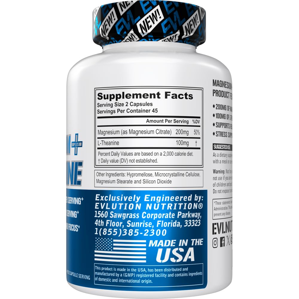 Evlution Magnesium + L-Theanine Vegetarian Capsules - 90 Count - image 2