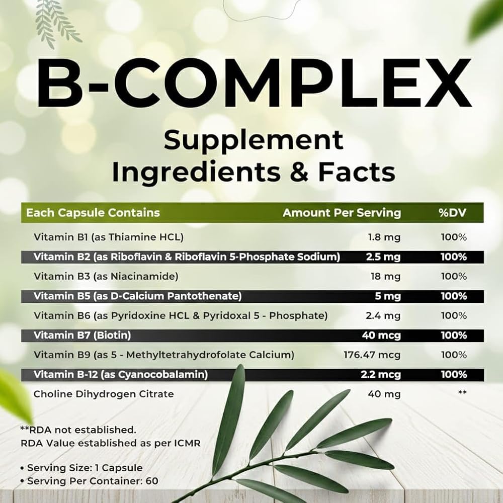 Generic Plant Based Vitamin B-Complex - 60 Vegetarian Capsules - image 3