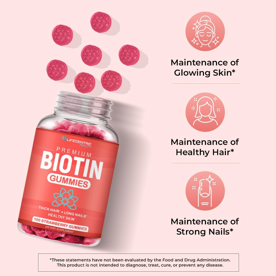 LifeCentric Health Biotin 10000mcg Gummies for Hair, Skin & Nails - 100 Count - image 3