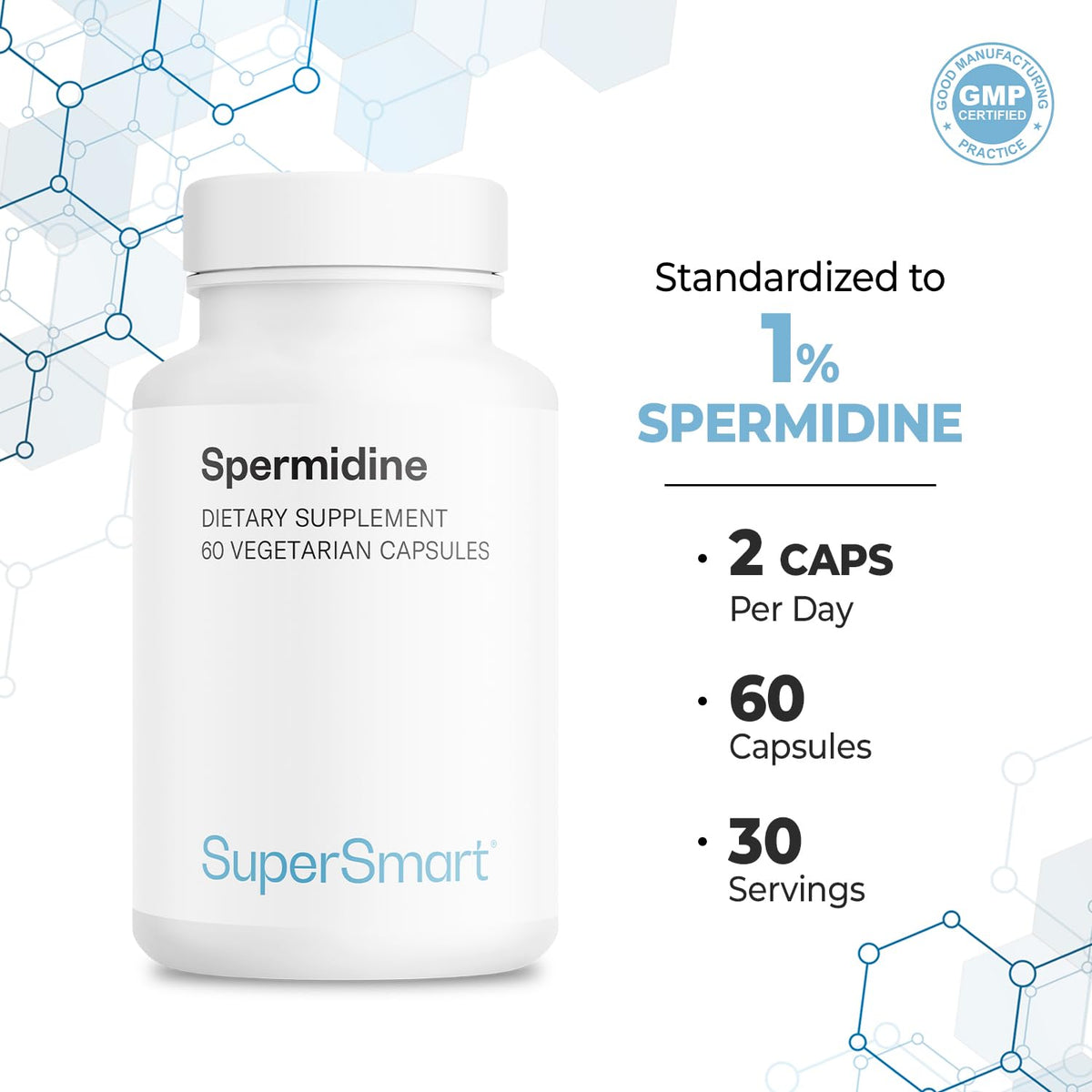 Supersmart Spermidine 3mg Rice Starch Extract - 60 Vegetarian Capsules - image 5