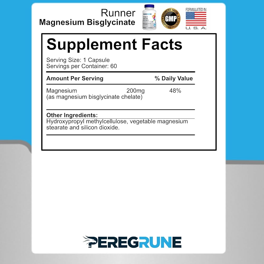 PEREGRUNE Magnesium Bisglycinate 200 mg for Runners - 60 Capsules - image 4