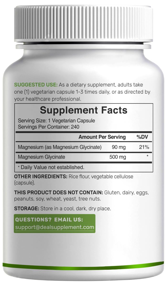 Deal Supplement Magnesium Glycinate 500mg Veggie Capsules