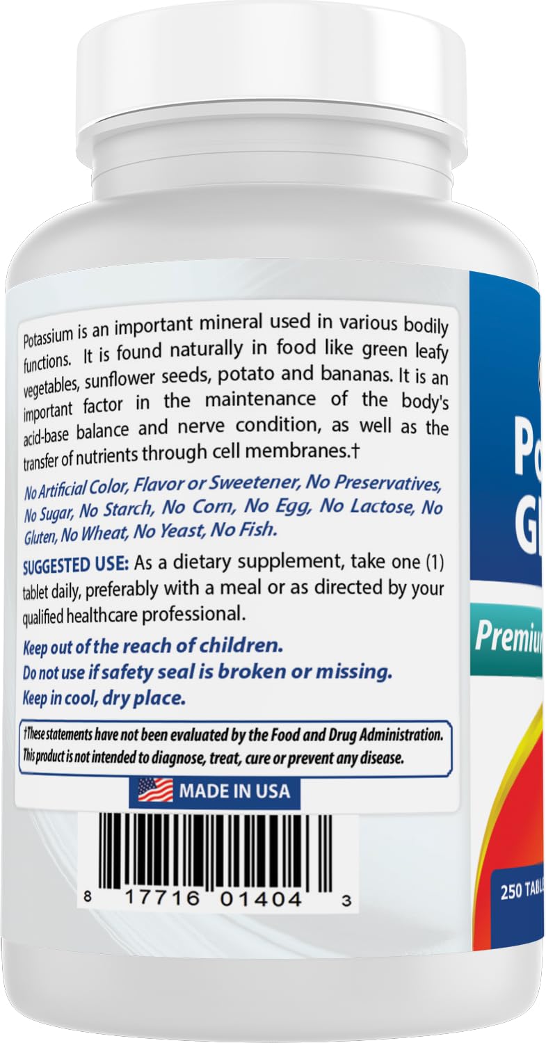 Best Naturals Potassium Gluconate 595 mg 250 Tablets