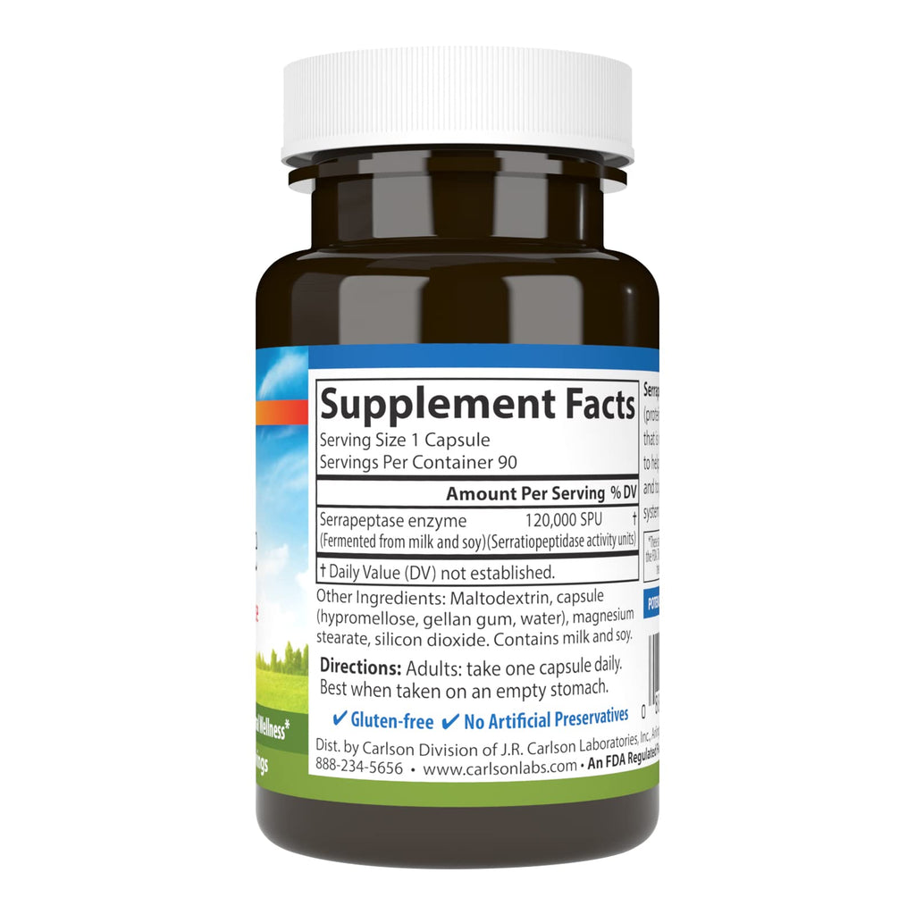 Carlson Serrapeptase 120000 SPUs Delayed Release - 90 Vegetarian Capsules - image 2