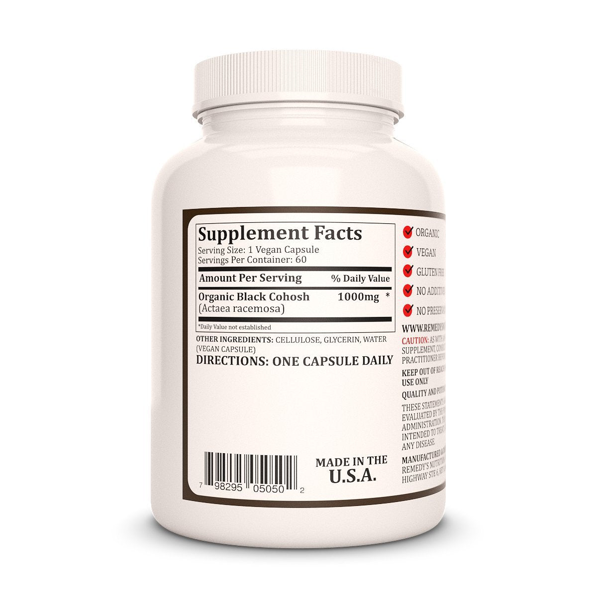 Remedy's Nutrition Black Cohosh 1,000 mg - 60 Vegan Capsules - image 2