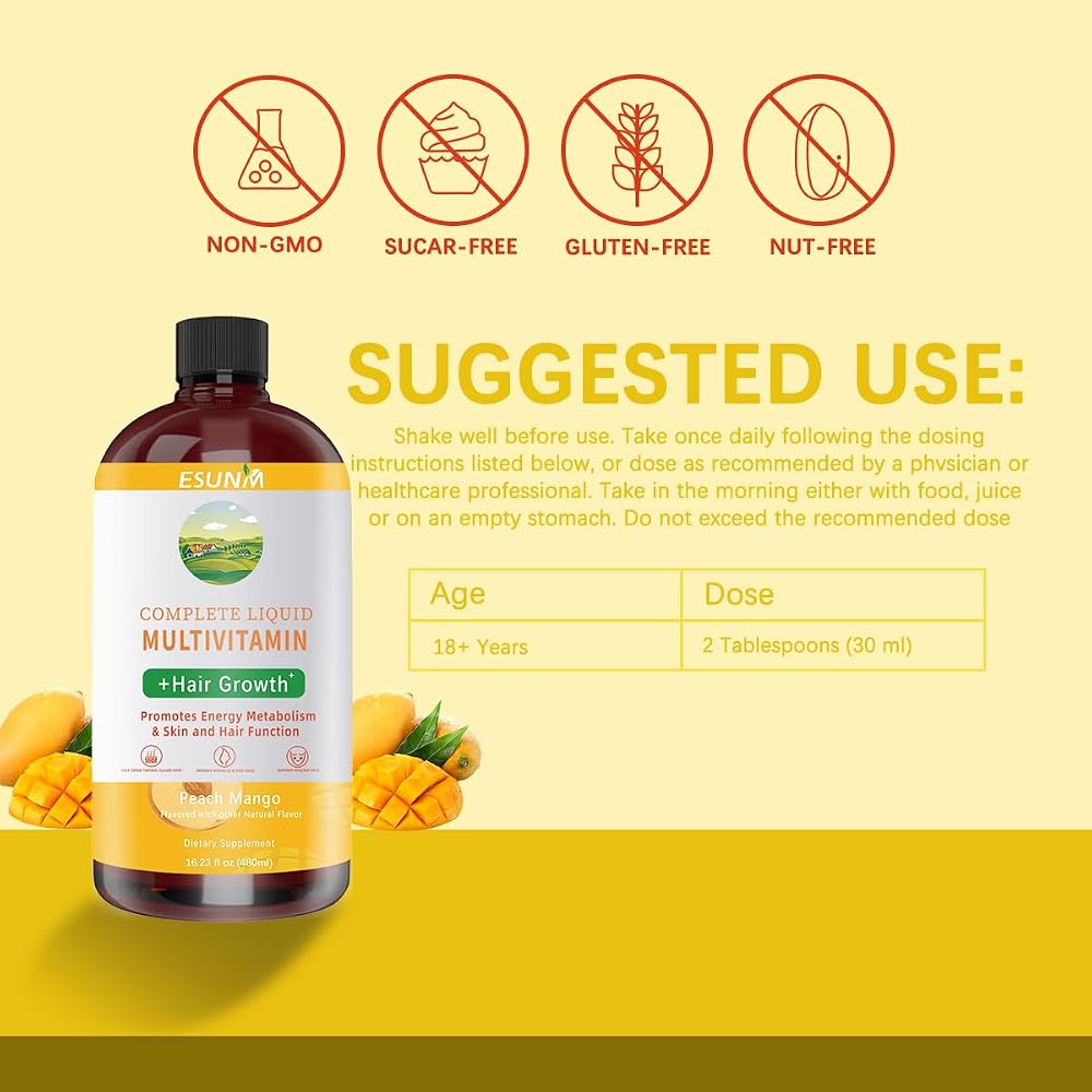 ESUNM Complete Liquid Multivitamin for Hair Growth - 16.23 Fl Oz - image 4