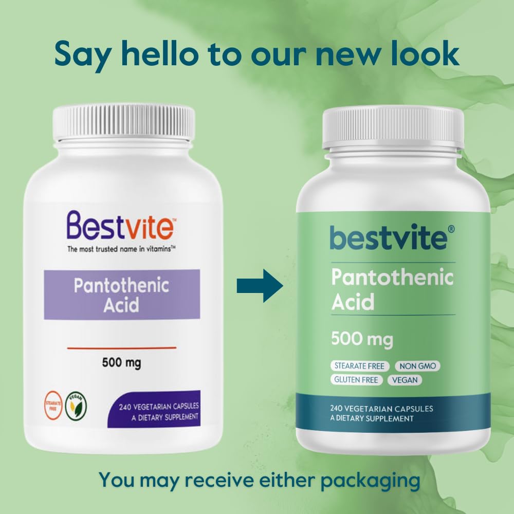 BESTVITE Pantothenic Acid 500mg Vitamin B5 - 240 Vegetarian Capsules - image 3
