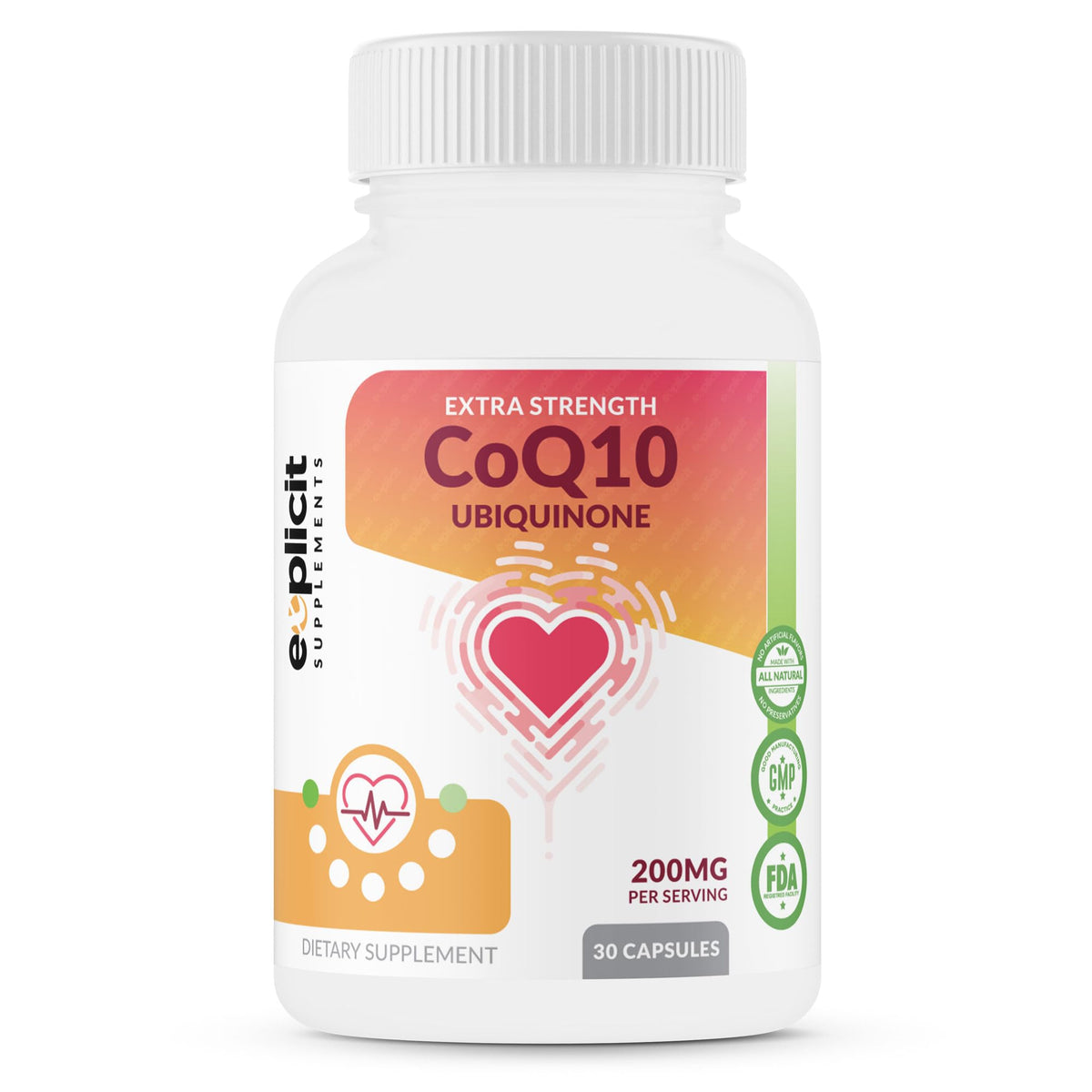 eXplicit Supplements Max Strength CoQ10 200mg Heart Health - 120 Capsules