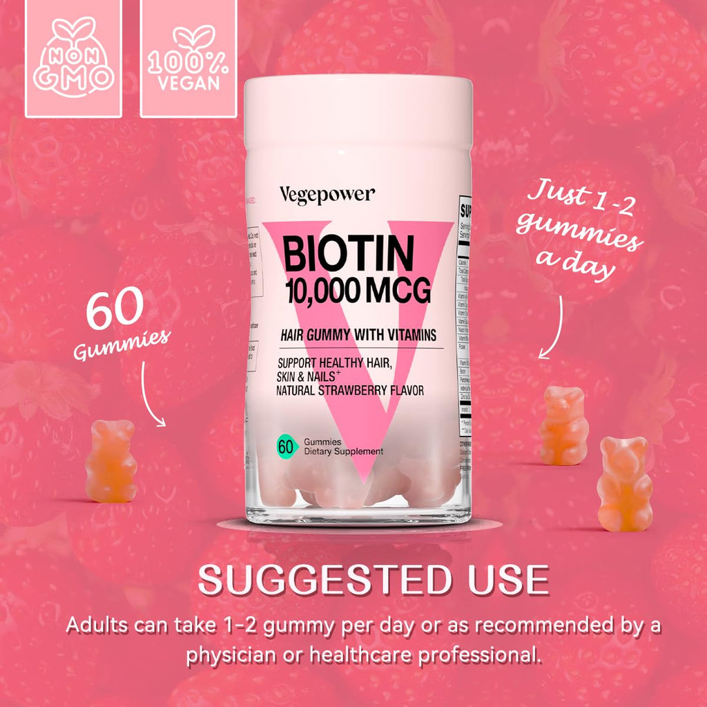VEGEPOWER Biotin Gummies 10000mcg for Hair Growth - 60 Gummies - image 7