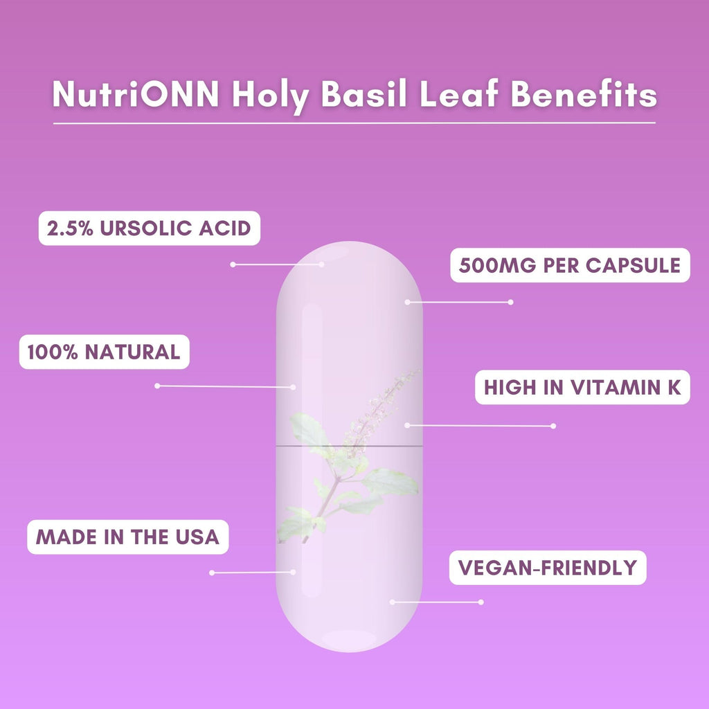NutriONN Holy Basil Leaf Capsules 500mg Adaptogenic Herb - 120 Vegan Capsules - image 4
