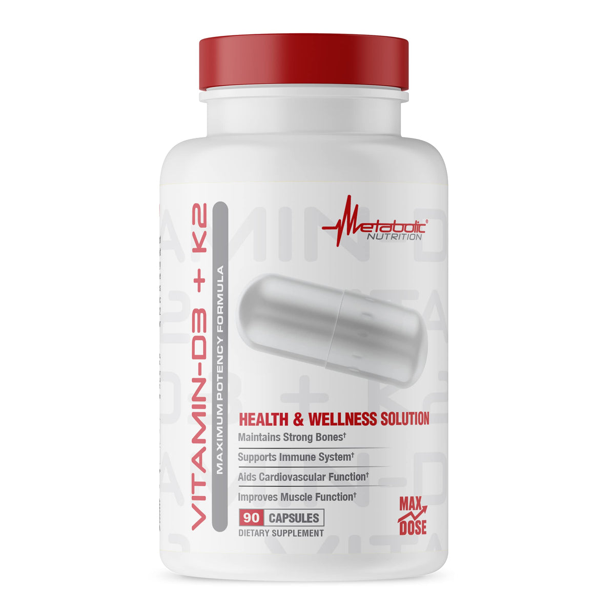 Metabolic Nutrition Vitamin D3 + K2 Bone Health - 90 Vegetarian Capsules