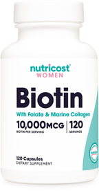 Nutricost Biotin for Women 10,000mcg with Folate & Collagen - 120 Capsules