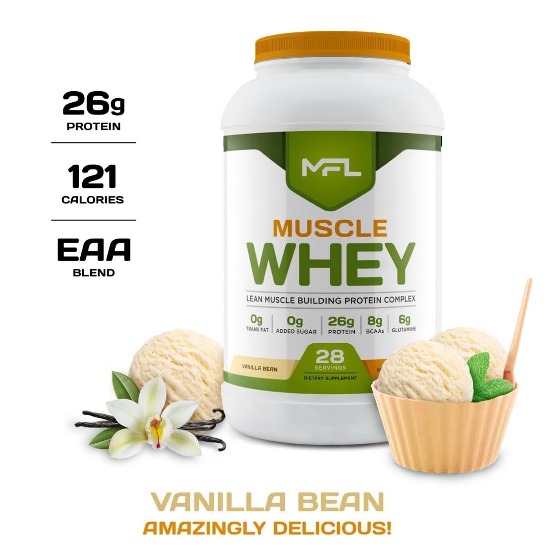 MFL Muscle Whey Protein l 28g of Protein l 8g BCAAs l Keto Friendly l