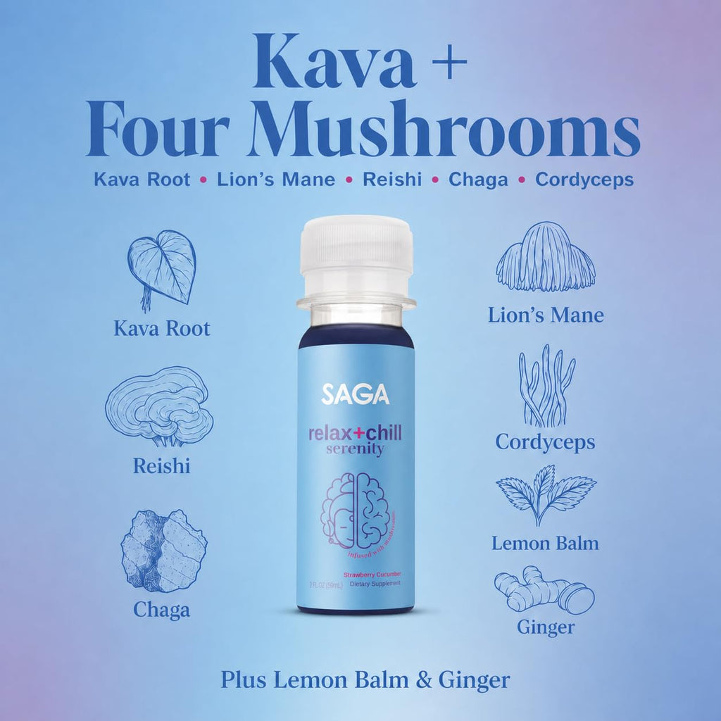 SAGA Serenity Kava Shots with 4-Mushroom Blend - 6 Pack - image 2