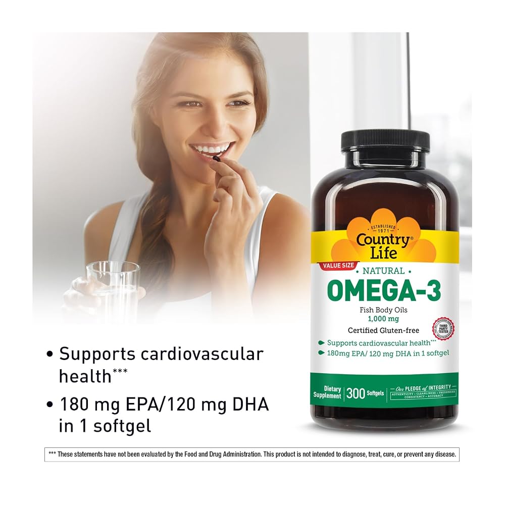 Country Life Omega-3 Fish Oil 1,000 mg - 300 Softgels - image 3