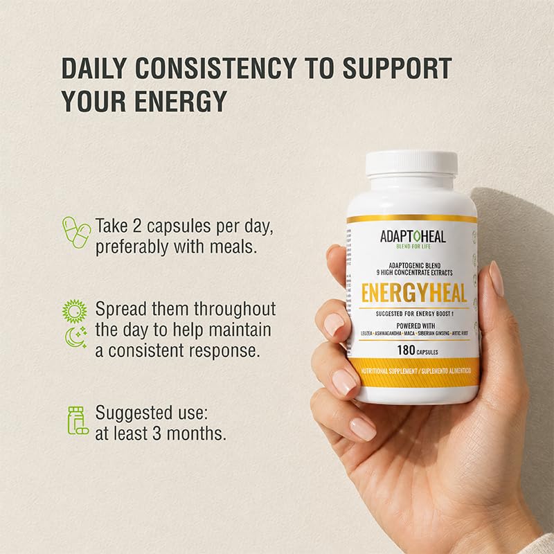 ADAPTOHEAL Energyheal Daily Energy Ashwagandha Rhodiola - 180 Capsules - image 5