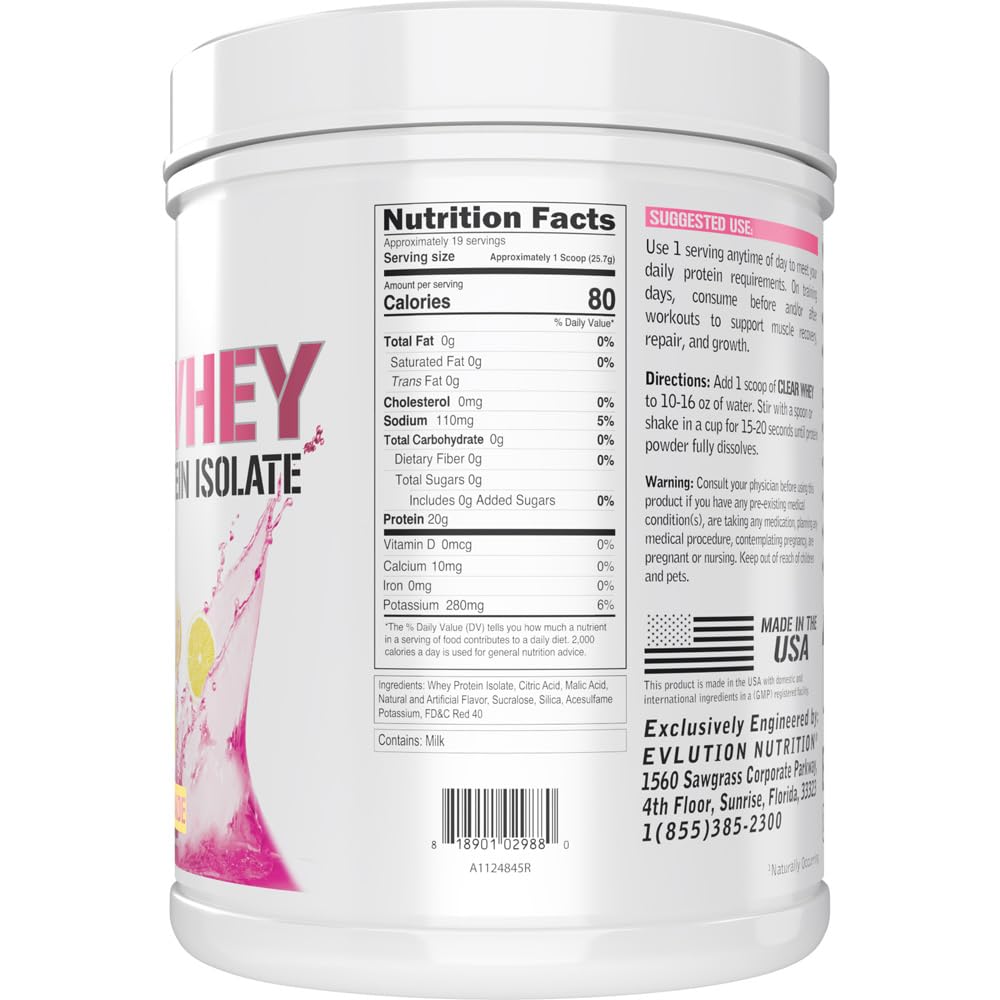 Evlution Clear Whey Protein Isolate Powder - Pink Lemonade - 17.6 oz - image 2