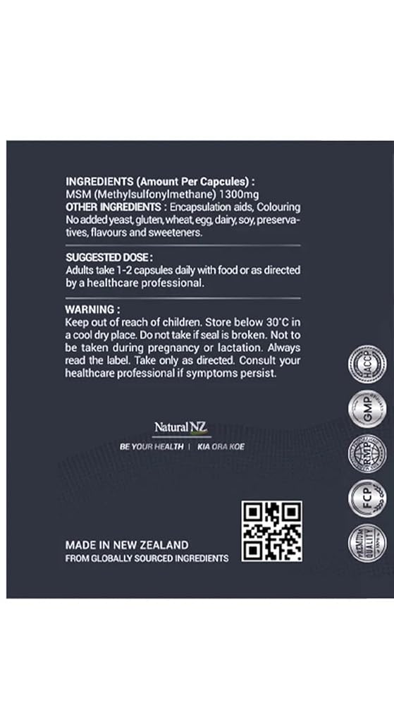 Natural NZ Premium MSM Detox Joint Remedy 1300 120 Capsules
