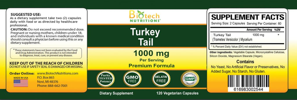 Biotech Nutritions Turkey Tail Mushroom 1000 mg - 120 Capsules - image 2