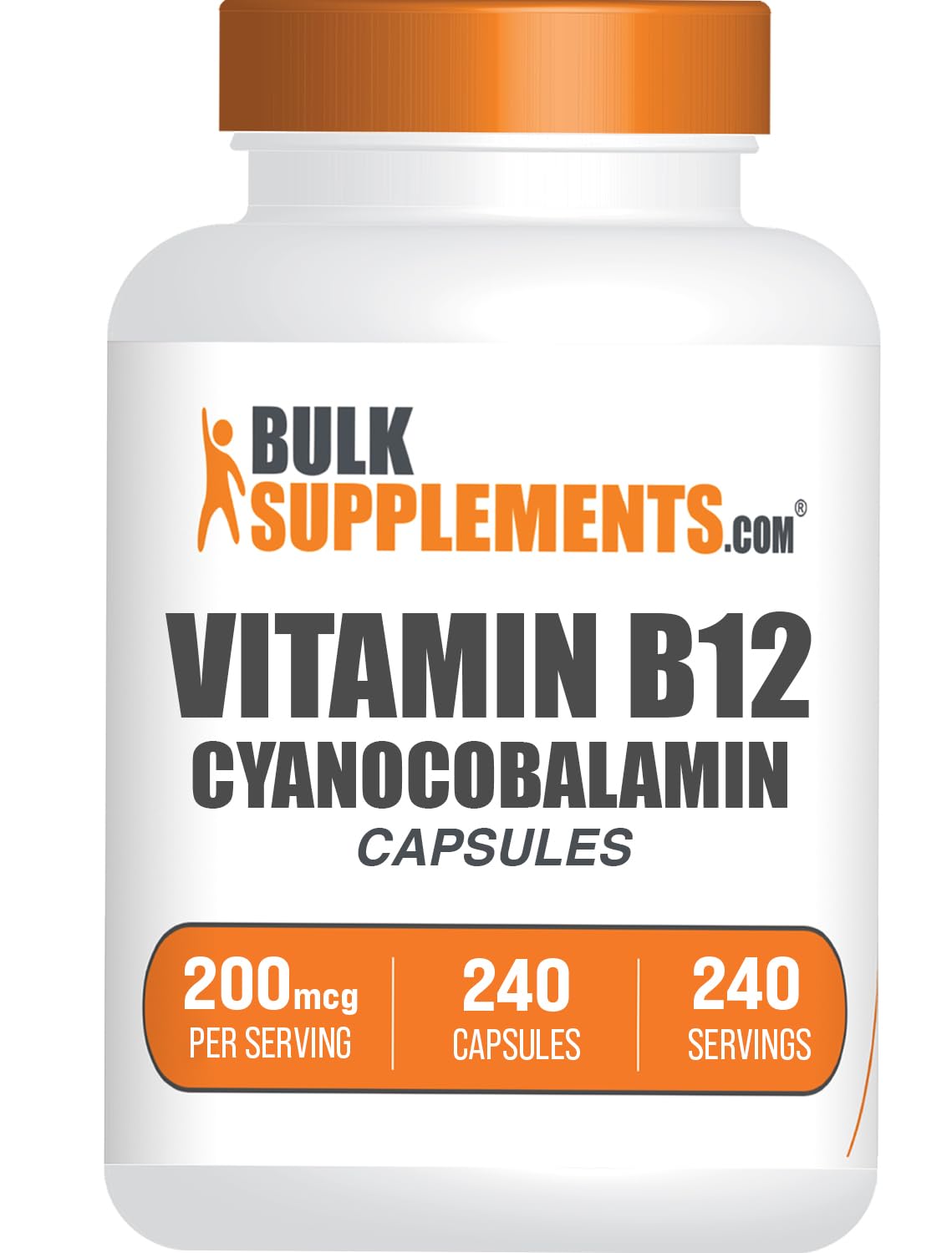 BulkSupplements Vitamin B12 Cyanocobalamin 200 mcg - 240 Capsules