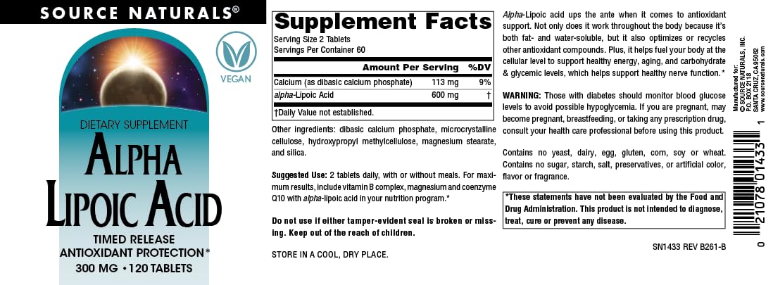 Source Naturals Alpha Lipoic Acid 300 mg - 120 Tablets - image 5
