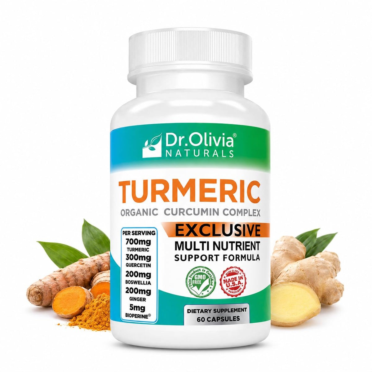 Dr. Olivia Naturals Organic Turmeric Curcumin Complex 1500mg - 60 Capsules