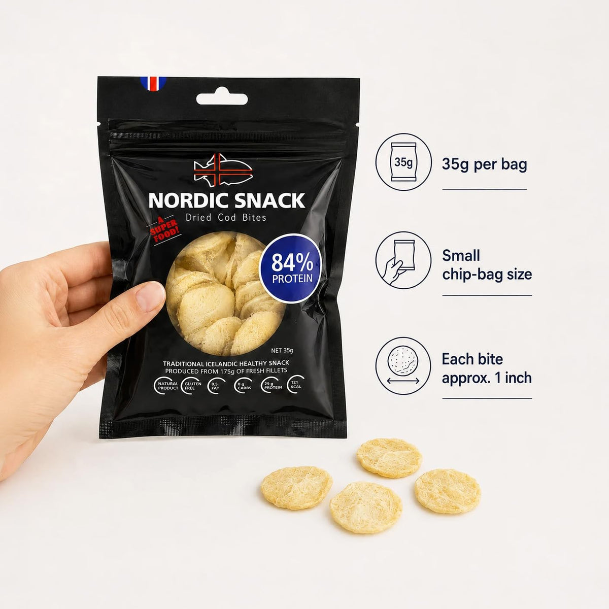 Nordic Catch Dried Cod Bites (Hardfiskur) Fish Jerky High Protein