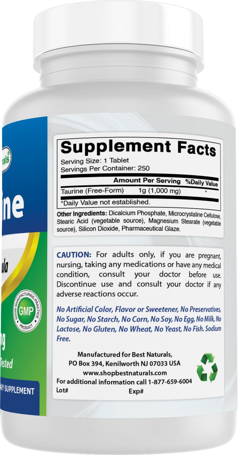 Best Naturals Taurine 1000 mg - 500 Tablets - image 6